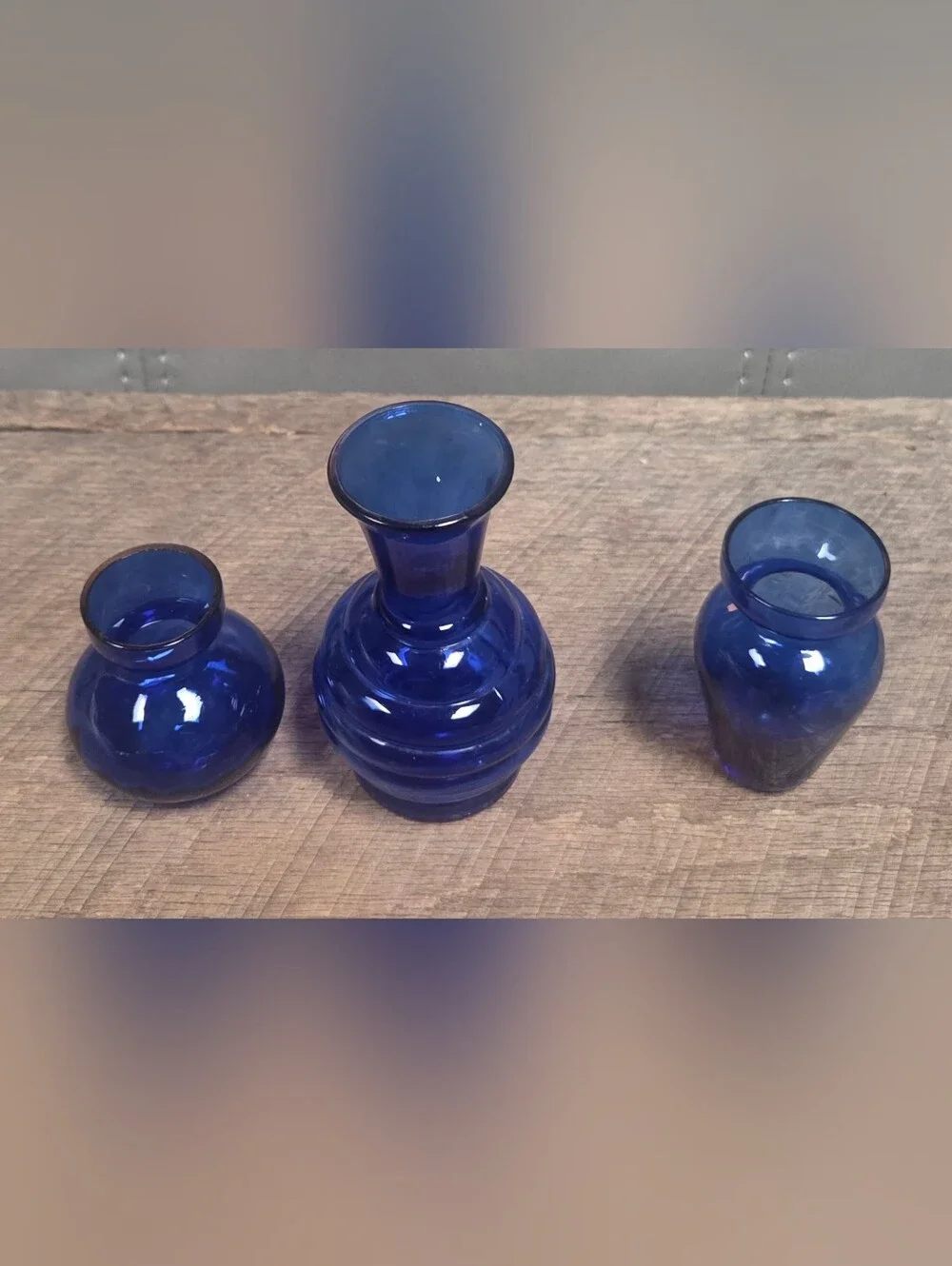Vintage Cobalt Blue Glass Bud Vase Lot of 3 ~ Bin 1B